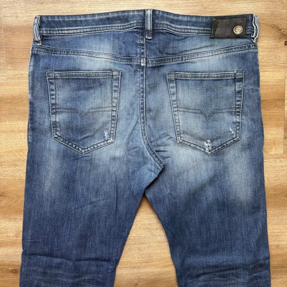 Diesel Buster Jeans Men 36x32 Blue Slim Tapered Stretch Dark Wash Thrashed 0833F - Picture 4 of 16